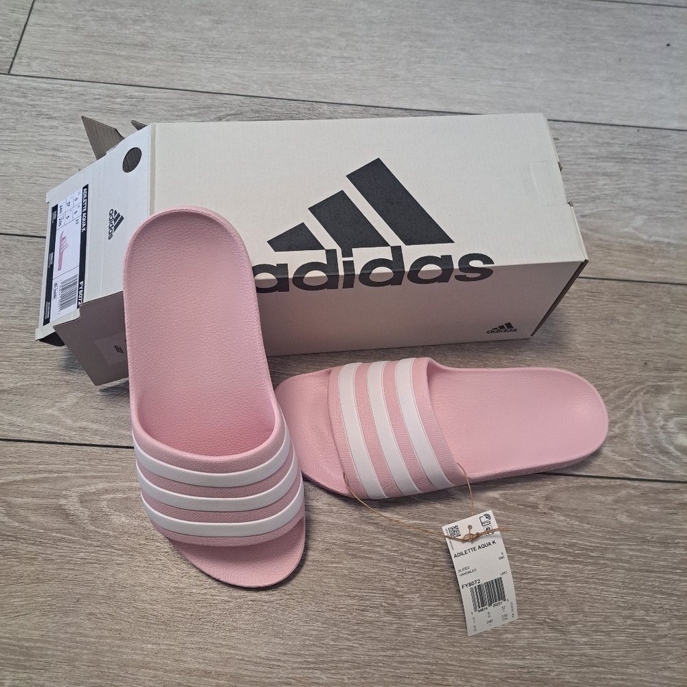Brand New Adidas Girls Adilette aqua pink slides